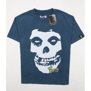 The Misfits Big Skull Face T-shirt Punk Rock Band Tees Dusty Blue Neon Embroider